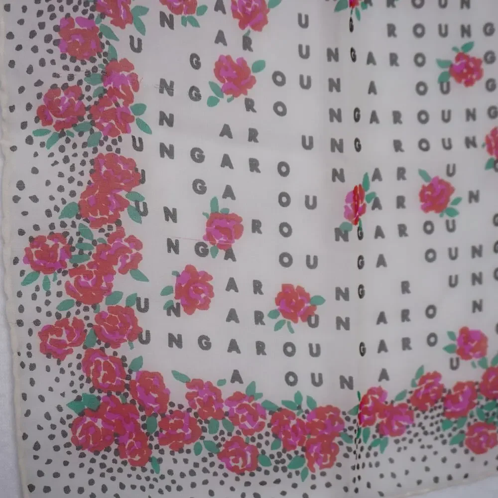 Vintage Emmanuel Ungaro Namesake Rose and Dot Print Scarf w/ Neiman‎ Marcus Tags